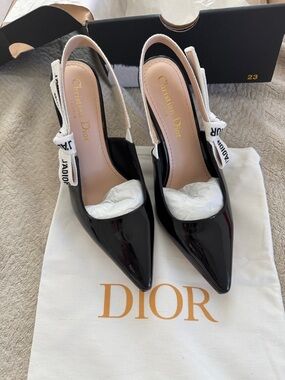 Dior Black Patent Slingback Pumps - J'Adior Bow